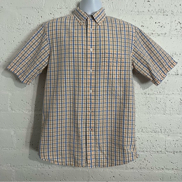 Daniel Cremieux Mens Button Front Shirt L Orange Blue 100% Cotton Short Sleeve R - Picture 1 of 5